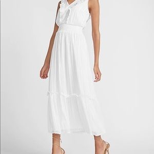 Smocked waistband ruffle neck maxi dress